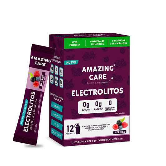 Amazing Care Electrolitos En Polvo Sabor Berries x 12 Stickpacks