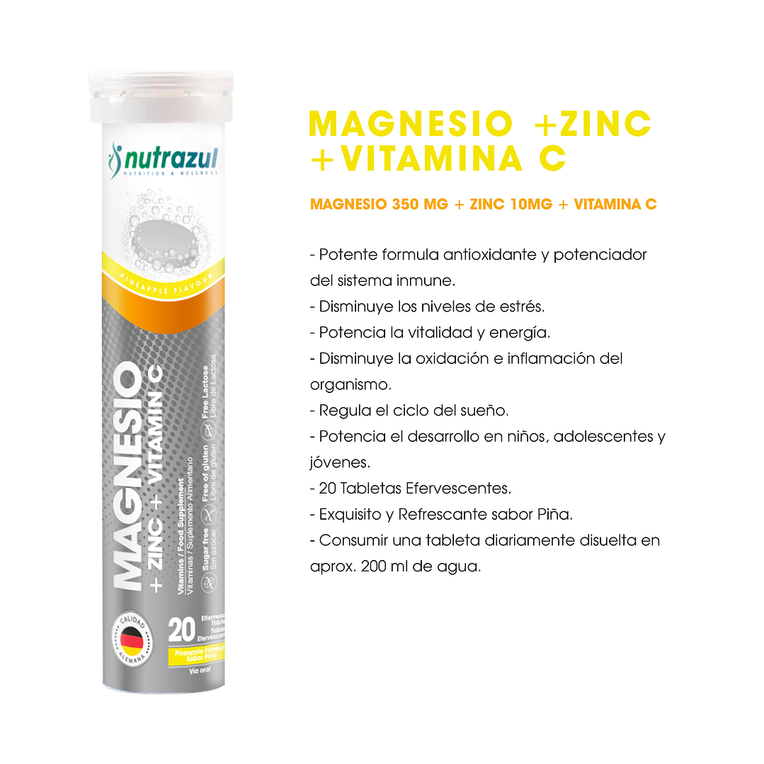 Magnesium + Zinc + Vitamin C Piña Tabletas Eferv x 20 (Magnesio/Zinc/Vitamna C)