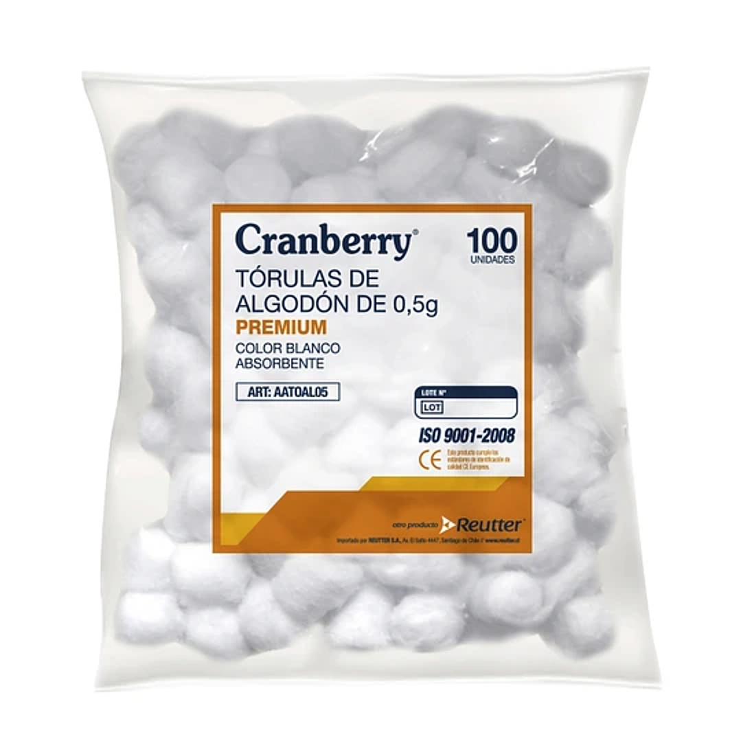 Cranberry Torulas De Algodon 3,5 Gr. Bolsa x 100 Reutter