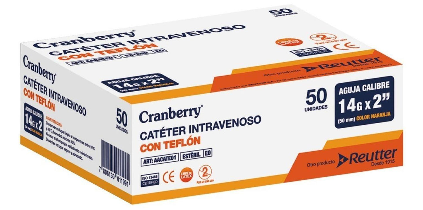 Cateter Intravenoso 14G x 2 In 50 Mm x 50 Unidades