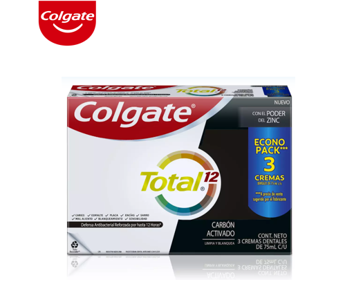 Colgate Crema Total 12 Charcoal x 75 ml (Crema Dental Adulto)
