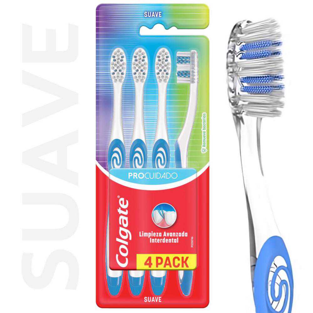 Colgate Cepillo Dental Pro Cuidado Adulto Suave x 4 (Cepillos Dentales Adulto)