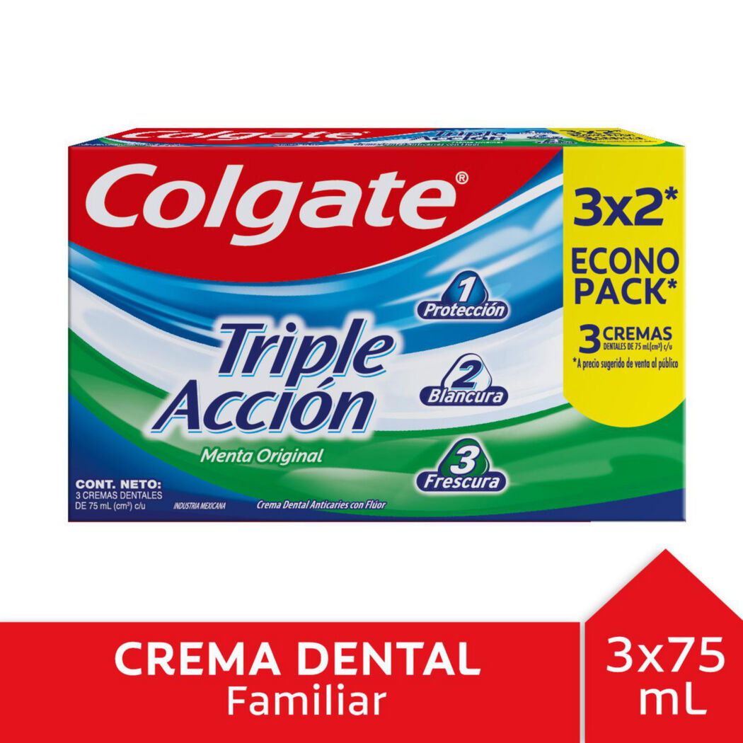 Colgate Crema Triple Accion x 75 ml x 3 (Crema Dental Adulto)