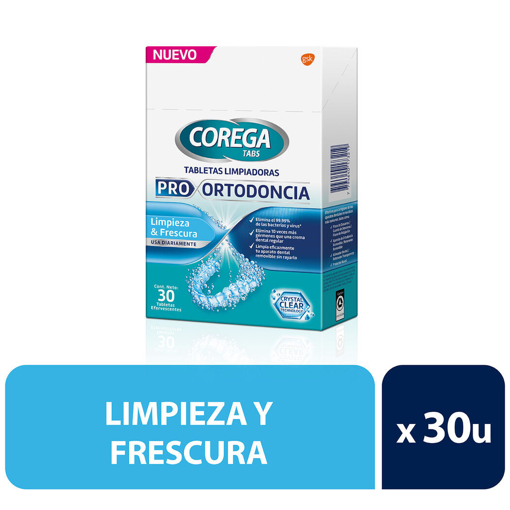 Corega Tabs Efe Ortodoncia Limpiadora x 30 (Seda Dental Y Accesorios)