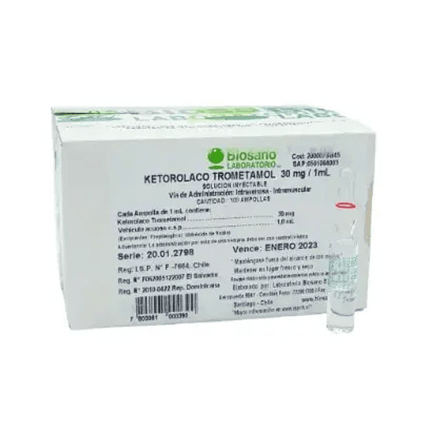 Ketorolaco Trometamol Amp 30 mg/ 1 ml x 100 Biosano