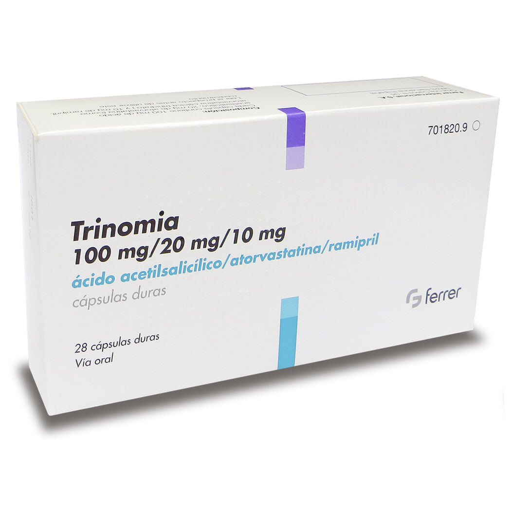Trinomia Cápsulas 100mg/20/10 x 28 (Acido Acetilsalicilico/Atorvastatina/Ramipril)