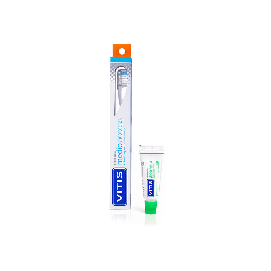 Vitis Cep Access Medio x 1 + Aloe Crema Dental x 15 ml (Cepillos Dentales Adulto)