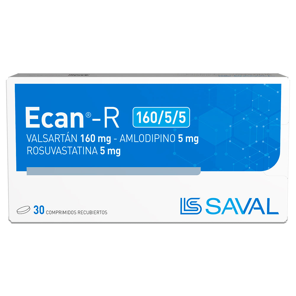 Ecan R 160/5/5 mg Comprimidos x 30 (Valsartan/Amlodipino/Rosuvastatina)