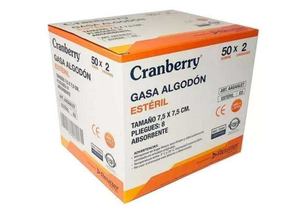 Gasa Algodon 7,5 x 7,5 Esteril 50 Sobres x 2 Unidades Reutter (Gasas)