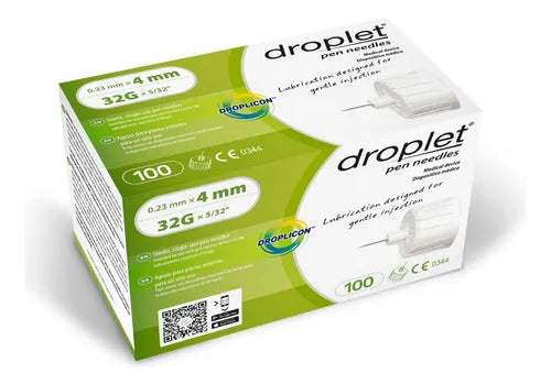 Aguja Lapiz Insulina 32G x 4Mm x 100 Unidades Droplet (Agujas)