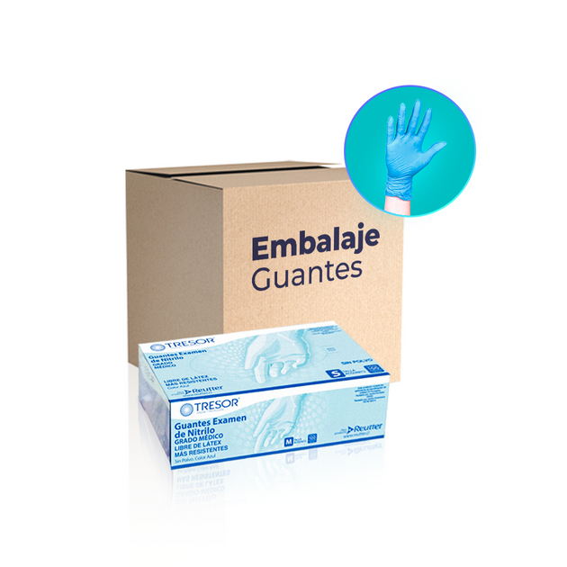 Guante Examen Nitrilo Alto Riesgo Azul Metros x 100 Unidades