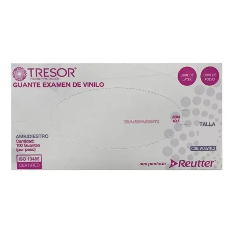 Guante Examen Vinilo L/P Tresor Metros x 100 Unidades (Guantes)