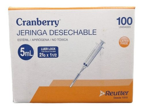 Cranberry Jeringa 5Cc Luer Slip C/A 21X1 1/2 Caja x 100 Unidades Reutter (Jeringas)