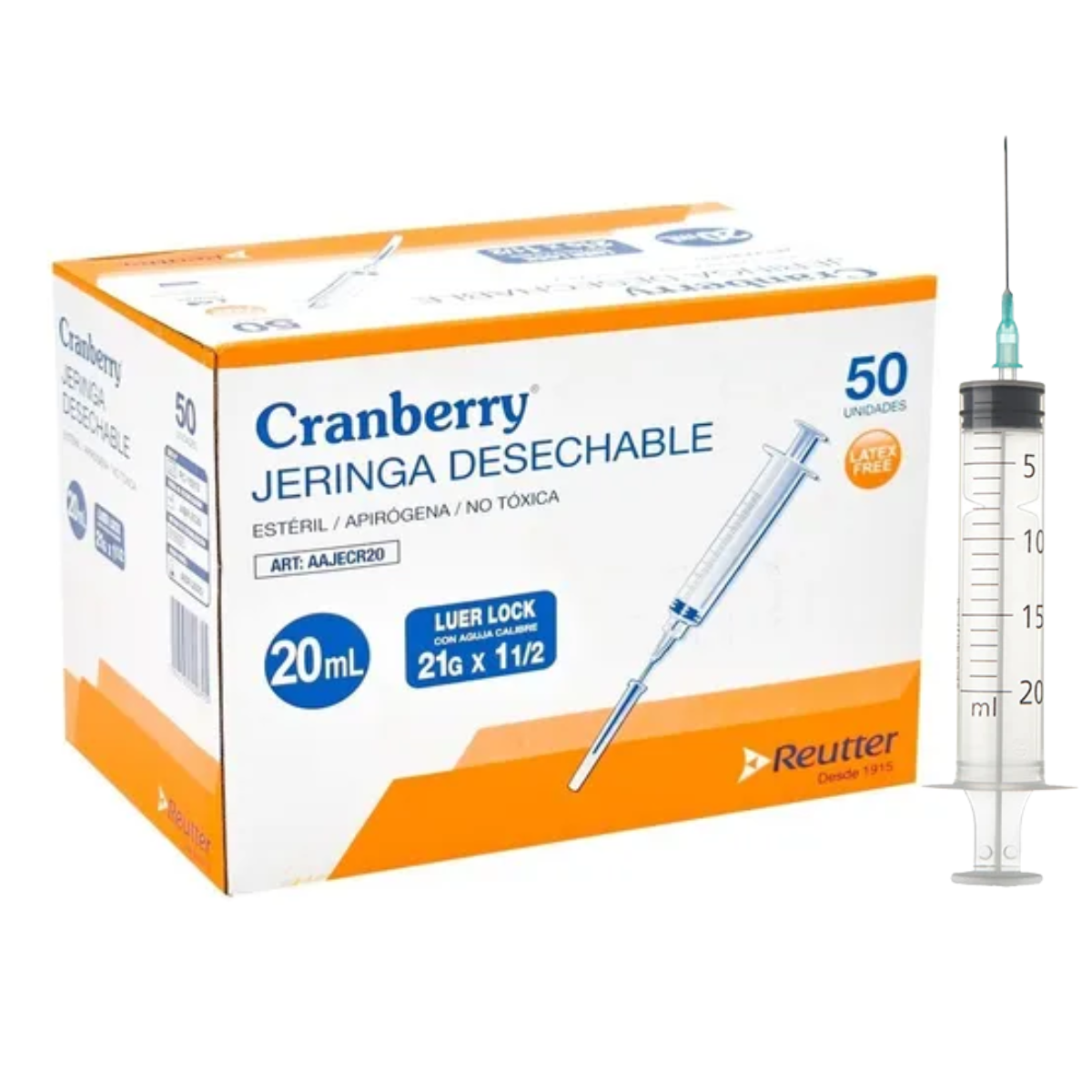 Cranberry Jeringa 20 Cc Luer Slilp C/A 21X1 1/2 x 50 Reutter (Jeringas)
