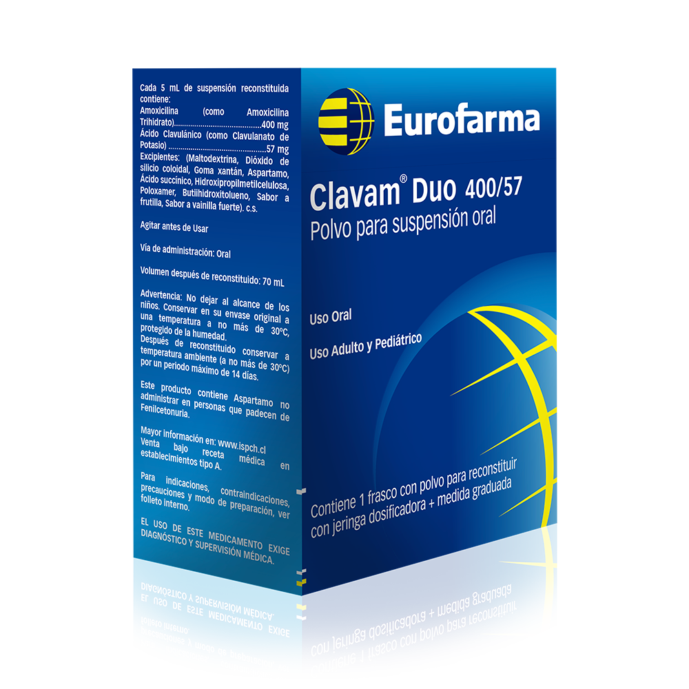 Clavam Duo Jarabe 400mg/5ml x 70 ml (Amoxicilina/Ácido Clavulánico)