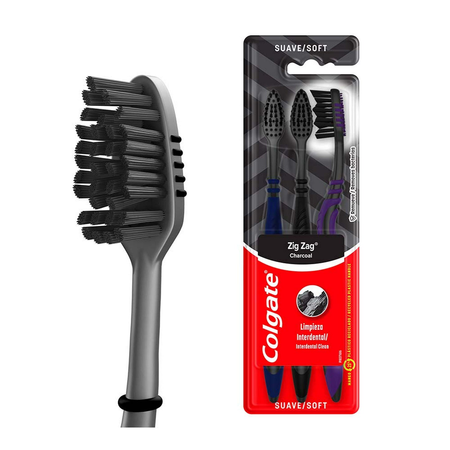 Colgate Cepillo Dental Zig Zag Charcoal x 3 Unidades Suave