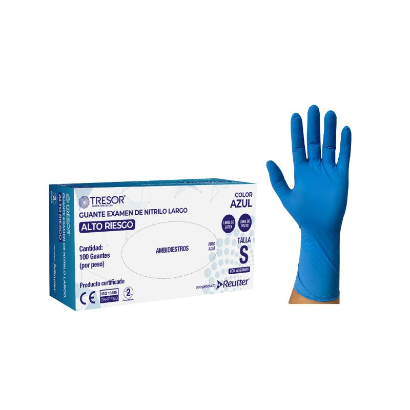 Guante Examen Nitrilo Alto Riesgo Azul L x 100 Unidades