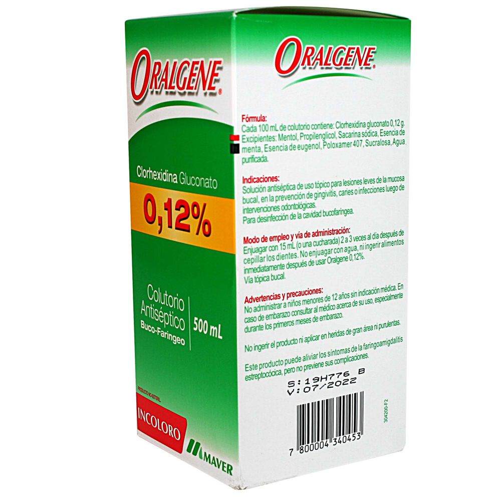 Oralgene Clorhexidina Gluconato 0,12% x 500 ml