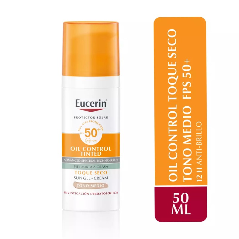 Eucerin Sun Fps 50+ Oil Control Tinted Toque Seco Medio x 50 ml (Cuidado Facial)