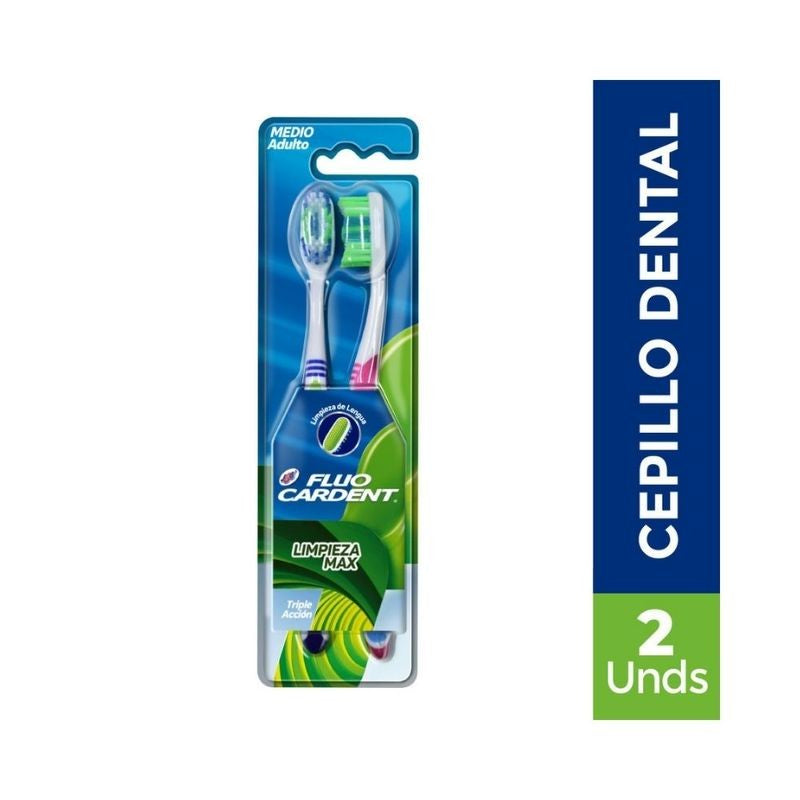Fluocardent Cepillo Dental Limpieza Max x 2 Unidades (Cepillos Dentales Adulto)