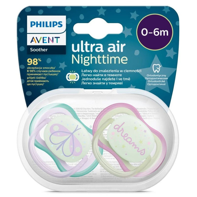 Avent Chupete Ultra Air Nigthtime Niña 0-6 Metros x 2 Unidades