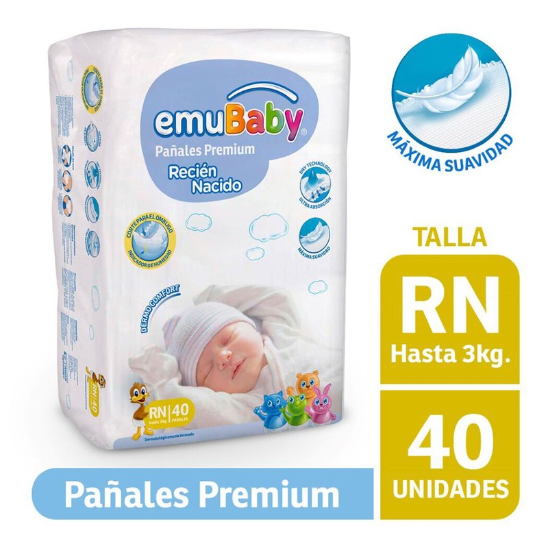 Emubaby Pañal Premium Rn x 40 Unidades (Pañal Infantil)