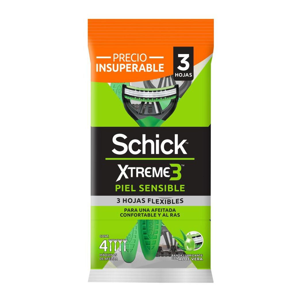 Schick Xtreme3 Maquina Piel Sensible x 4 Unidades