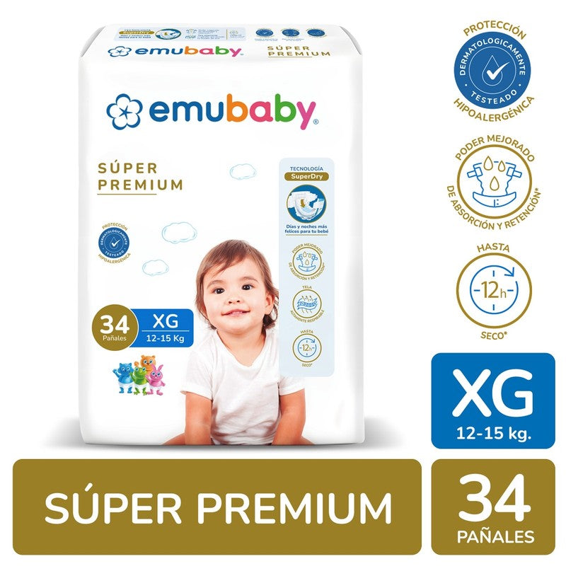 Emubaby Pañal Premium Xg x 34 Unidades (Pañal Infantil)