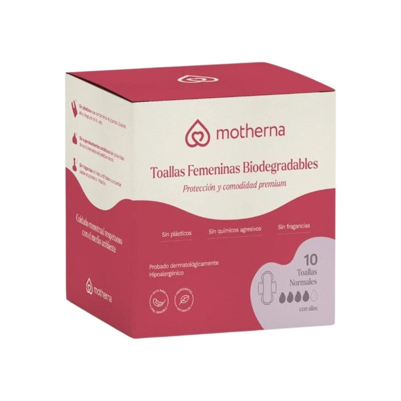 Toallas Femeninas Biodegradables Normal x 10 Motherna (Proteccion Femenina)