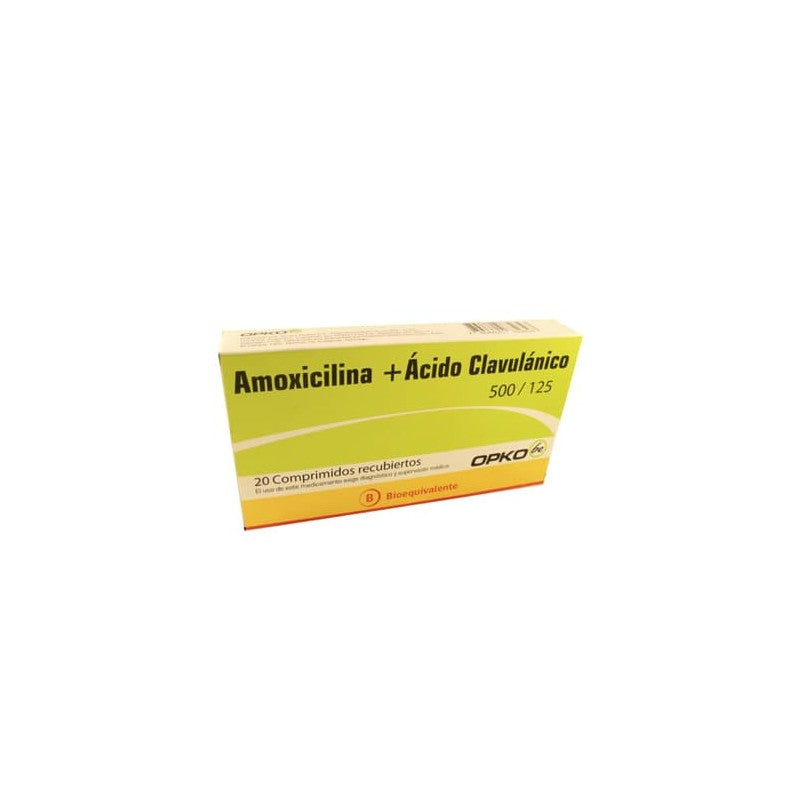 Amoxicilina+Acid/Clav Comprimidos 500/125 mg x 20 Opko (Amoxicilina/Ácido Clavulánico)