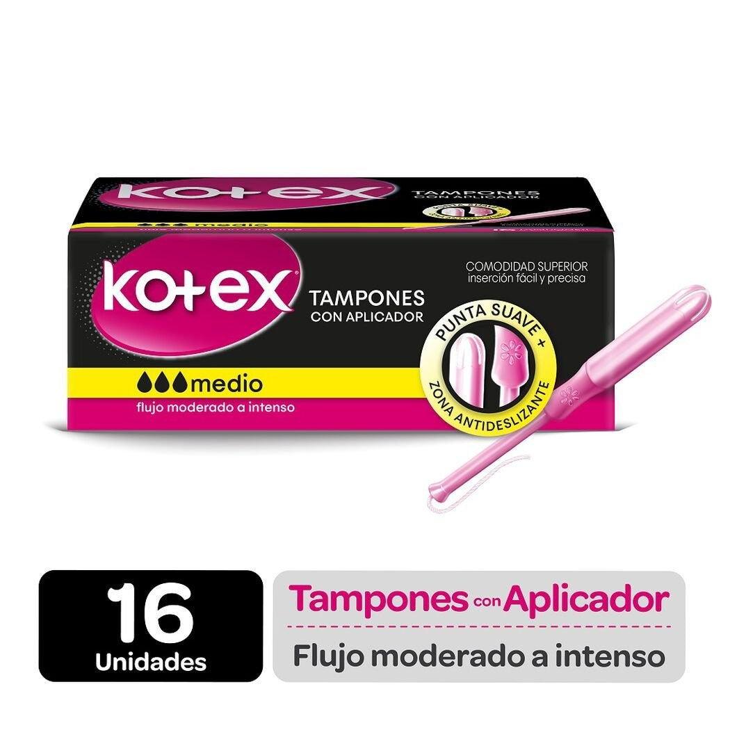 Kotex Tampon Con Aplicador Medio x 16 Unidades (Proteccion Femenina)