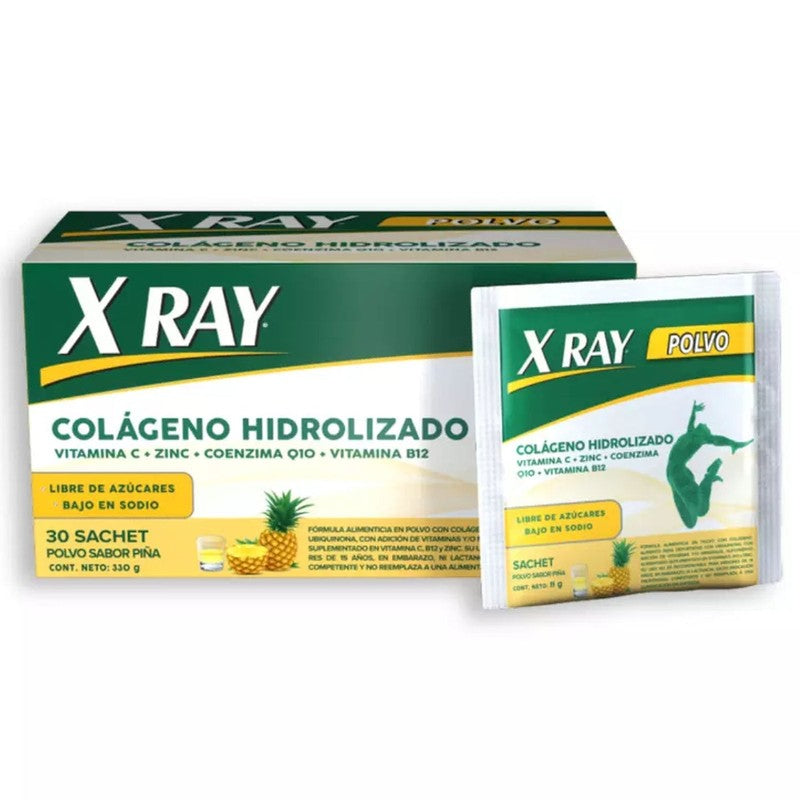 Xray Colageno Polvo Sin Savor x 30 Sobres (Colageno Hidolizado/ Vitamina C/ Zinc/ Coenzima Q10/ Vitamina B12)