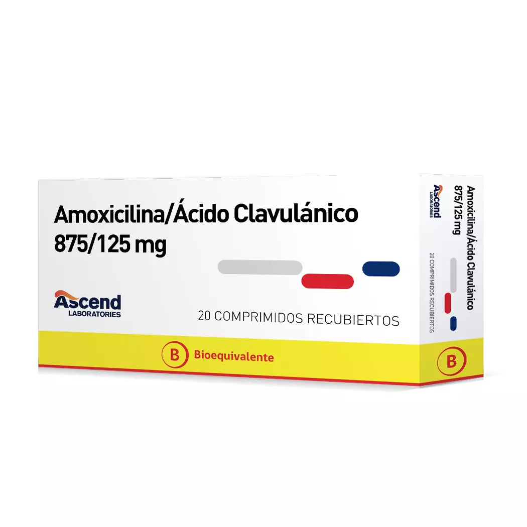Amoxicilina+Acid/Clav Comprimidos 875/125 mg x 20 Ascend (Amoxicilina/Ácido Clavulánico)