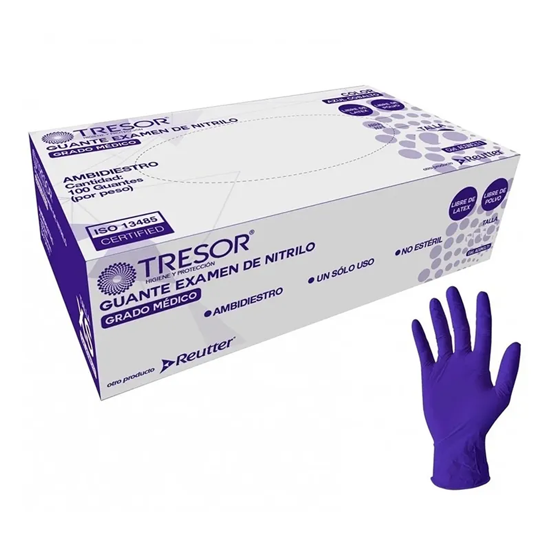 Guante Examen Nitrilo L/P Cobalto Tresor L x 100 Unidades (Guantes)