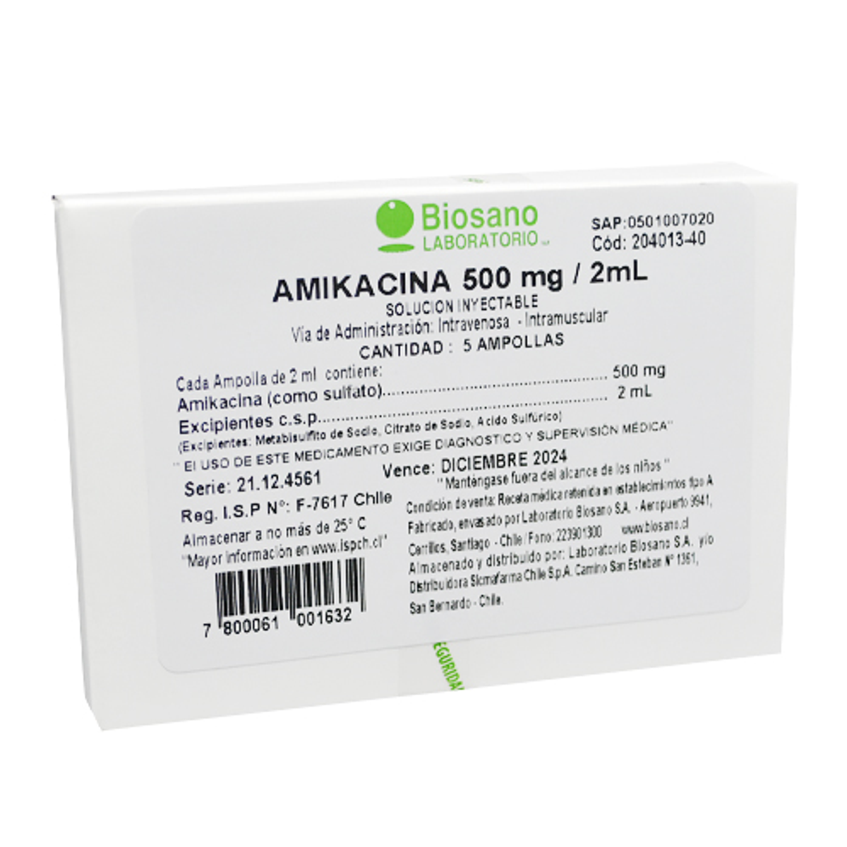 Amikacina 500mg/2ml Amp x 5 Biosano