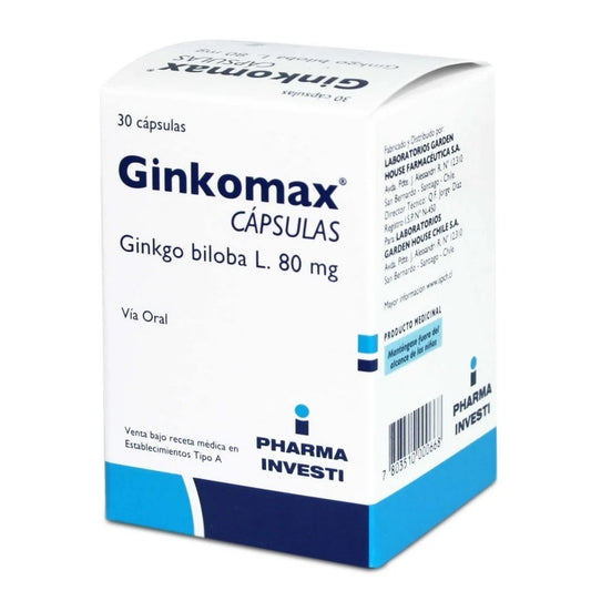 Ginkomax Cápsulas 80 mg x 30 (Ginkgo Biloba)