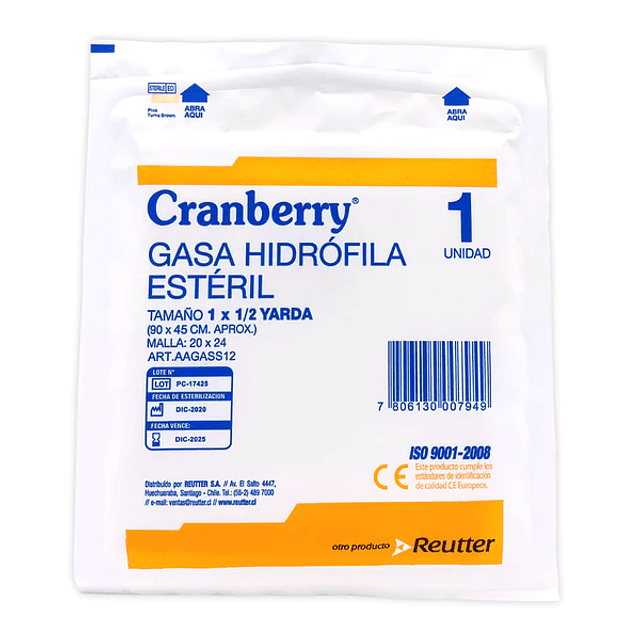 Gasa Sobres 1X1/4 Yarda Unidades x 12 Reutter