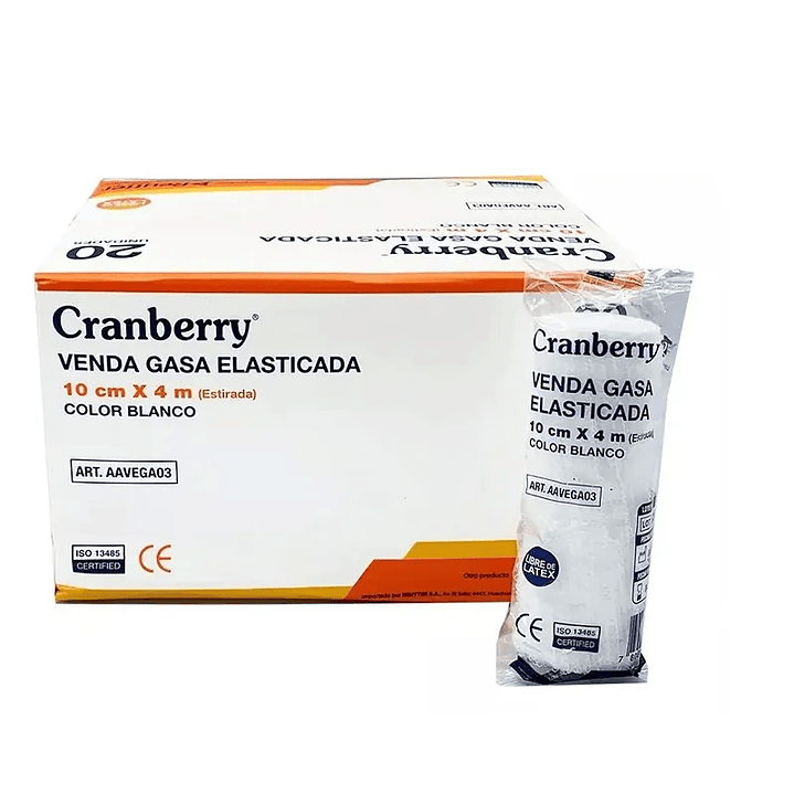 Cranberry Venda Gasa Elasticada 10 Cm x 4 Metros x 20 Unidades (Gasas)