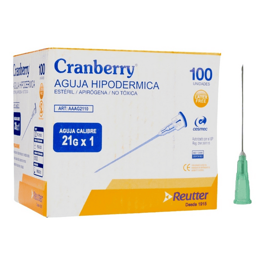 Aguja Hipodermica 21 G x 1 Caja x 100 Cranberry (Agujas Hipodermicas)