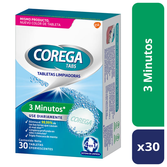 Corega Tabletas Efe 3 Min x 30 (Crema Dental Adulto)