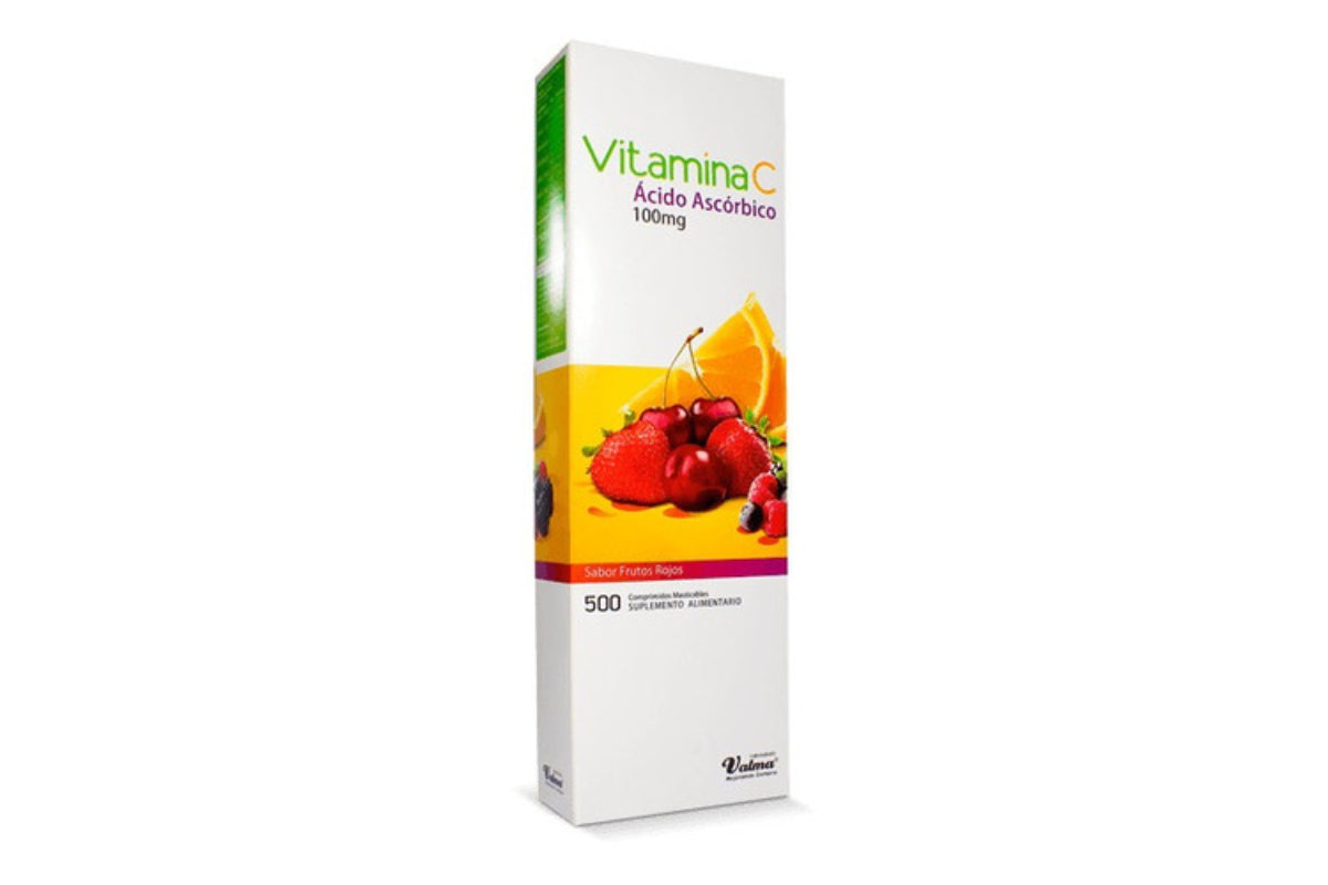 Vitamina C 100 mg x 500 Comprimidos Frutos Rojos Valma