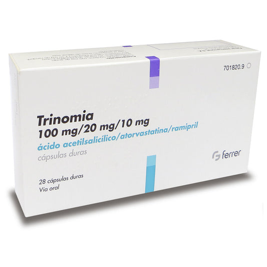 Trinomia Cápsulas 100mg/20/10 x 28 (Acido Acetilsalicilico/Atorvastatina/Ramipril)