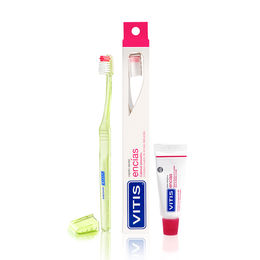 Vitis Duplo Cepillos Medio x 2 + Pas Blanqueadora x 15 ml Pack (Cepillos Dentales Adulto)