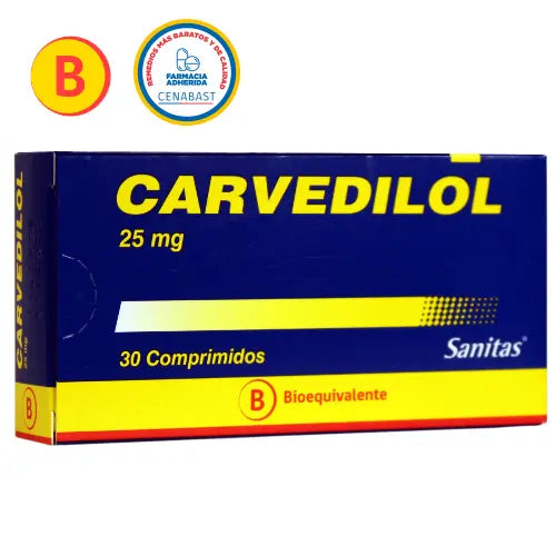 Carvedilol Comprimidos 25 mg x 30 Sanitas