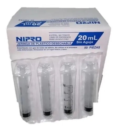 Jeringa 20 Cc Sin Aguja Luer Slip x 50 Unidades Nipro (Jeringas)