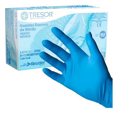 Guante Examen Nitrilo L/P Azul Tresor L x 100 Unidades (Guantes)