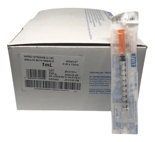 Jeringa Insulina 1 Cc 29 G x 1/2 100Ui X100 Unid Nipro