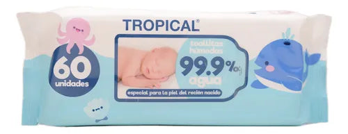 Toallas Humedas Tropical 99,9% Agua Con Tapa 80 Unidades x 2