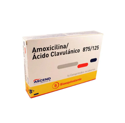 Amoxicilina+Acid/Clav Comprimidos 875/125 mg x 14 Ascend (Amoxicilina/Ácido Clavulánico)