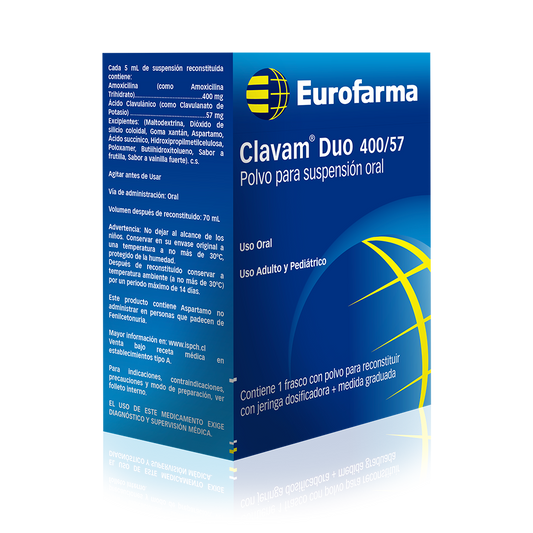 Clavam Duo Jarabe 400mg/5ml x 70 ml (Amoxicilina/Ácido Clavulánico)